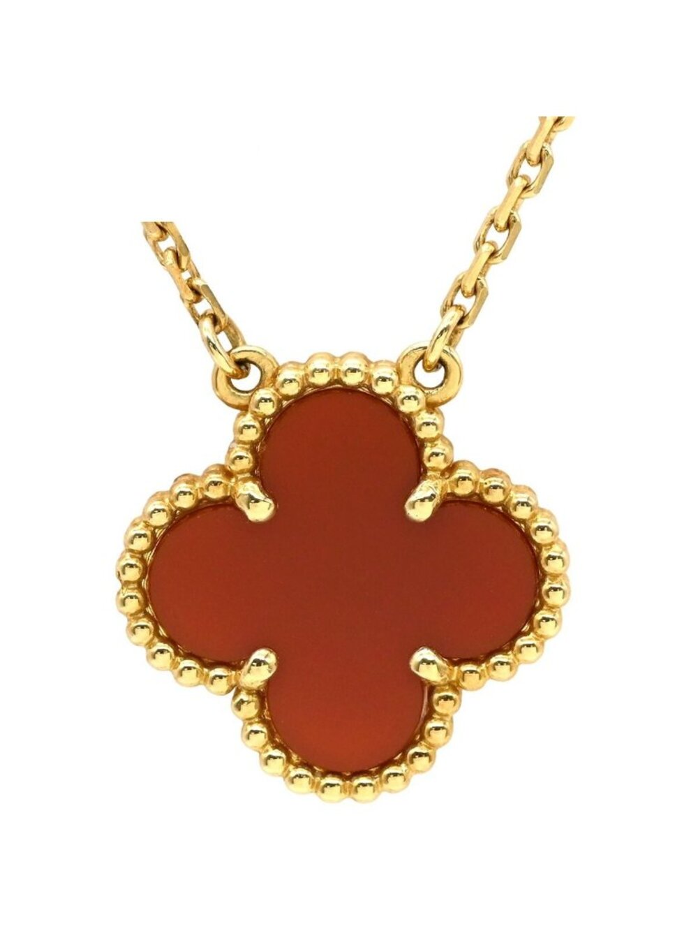 Van Cleef & Arpels Necklace Vintage Alhambra Pendant Red Yellow Gold 18k